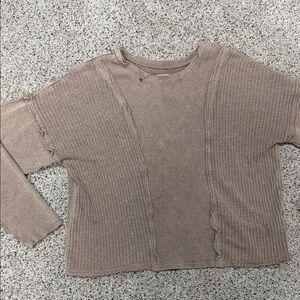 Altar'd State Long Sleeve Ribbed Top - Taupe
